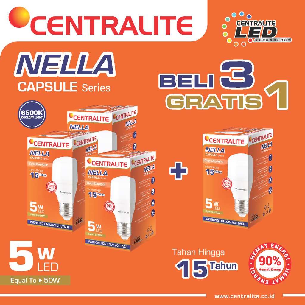 Paket 5W CD Putih Isi 4 Pcs CTL Nella Lampu Led Capsule 5W CD Putih / Paket Bundling Lampu Led