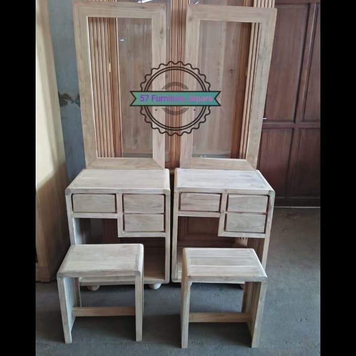 Meja rias jati + kursi simpel mentahan