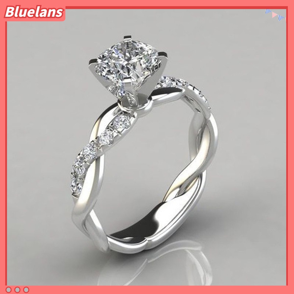 Bluelans Cincin Wanita Model Twist Hias Cubic Zirconia Untuk Pernikahan