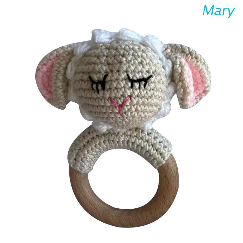 Mary Mainan Rattle Teether Kayu Bentuk Domba Crochet DIY Untuk Bayi Newborn