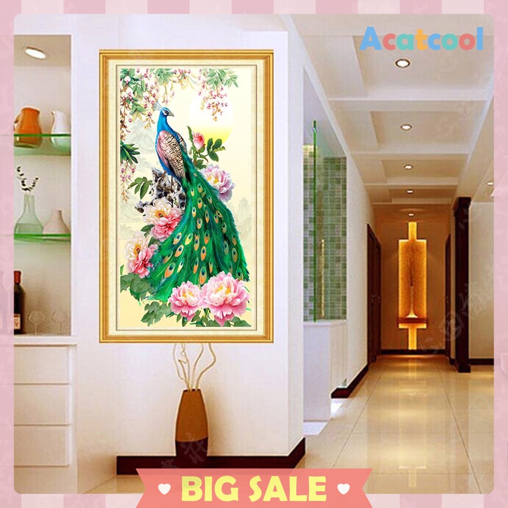 DIY Diamond Painting Flower Peafowl Cross Stitch Embroidery Mosaic Craft