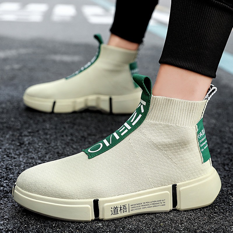 Fashion High Top Casual Shoes Men Breathable Flats Mens Casual Slip On Platform Shoes Men Sock Shopee Indonesia