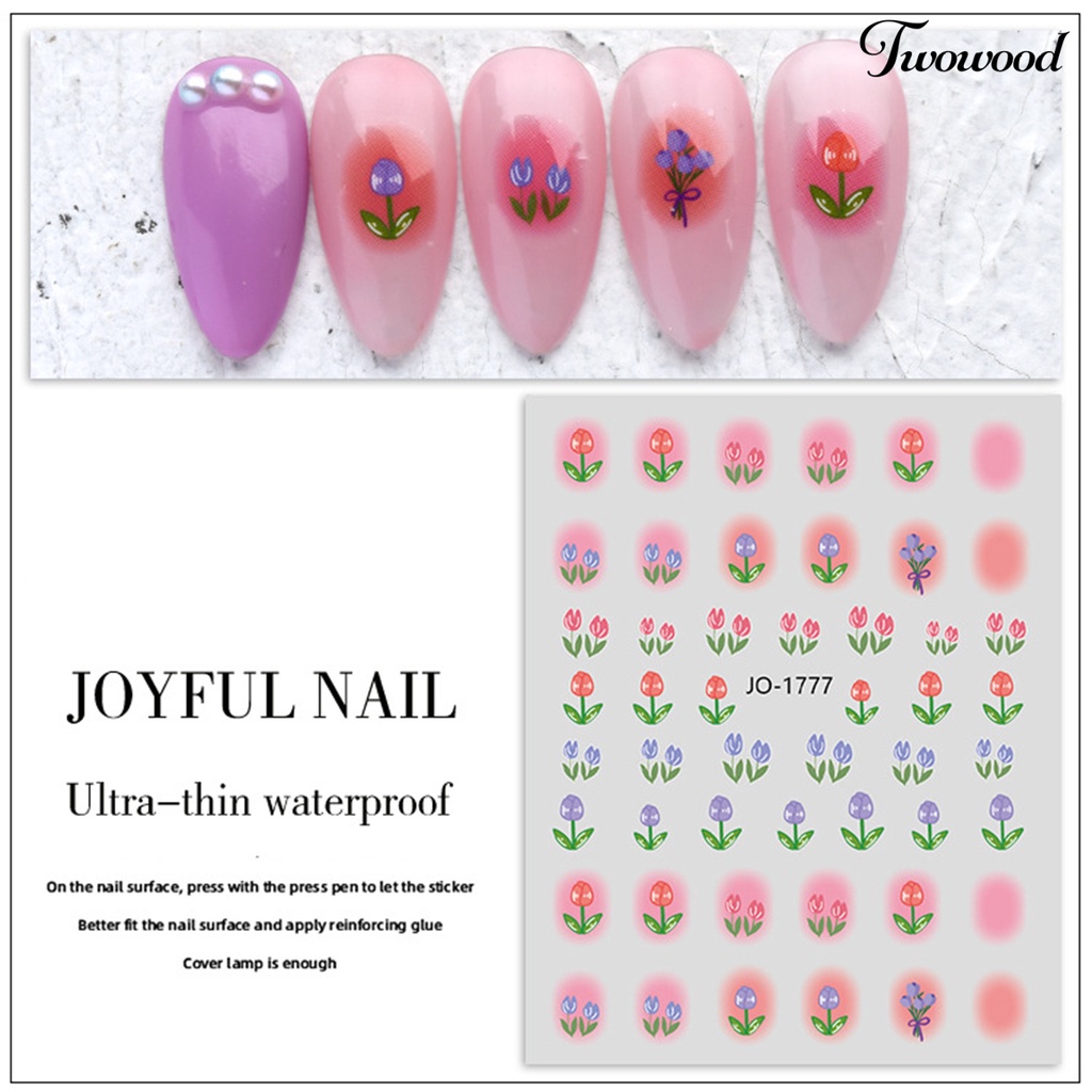 Twowood Stiker Kuku Motif Bunga Tulip Untuk Nail Art DIY