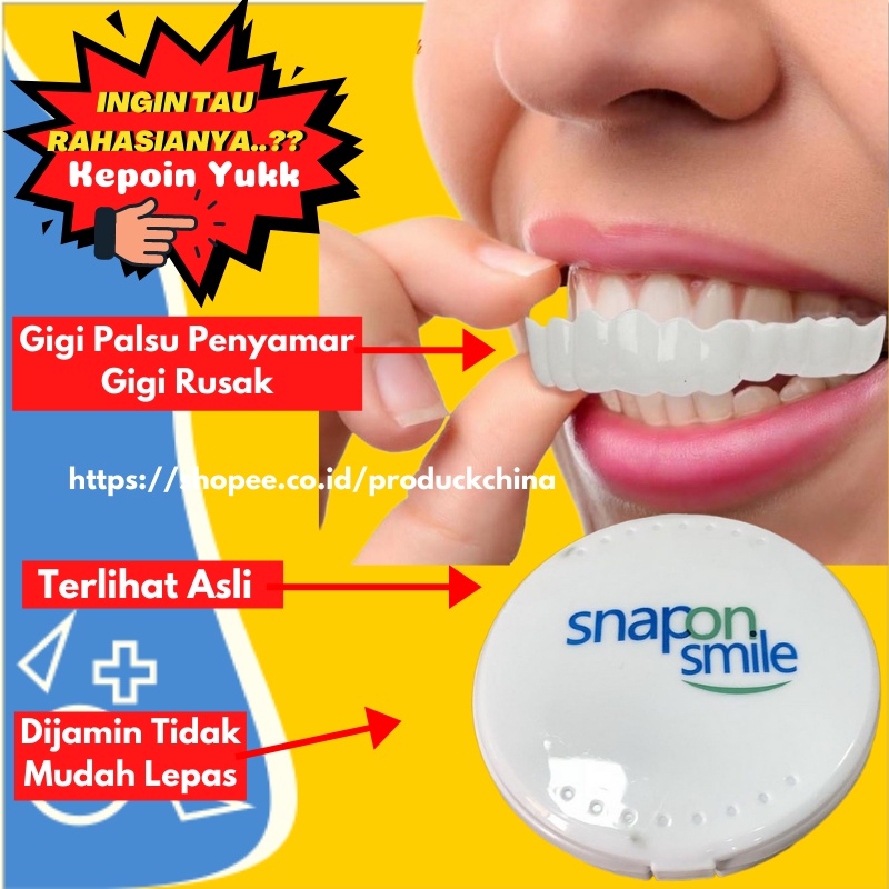 Gigi Palsu Atas Bawah Silikon Alami Gigi Palsu Snapon Smile Putih 100% Original Authentic