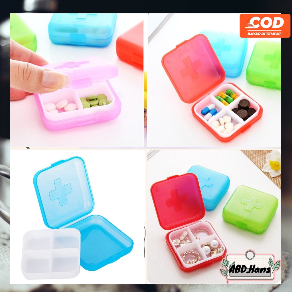 (ABD) Peralatan Rumah Tangga Tempat obat kapsul pil 4 sekat travel wadah penyimpanan obat mini Serba
