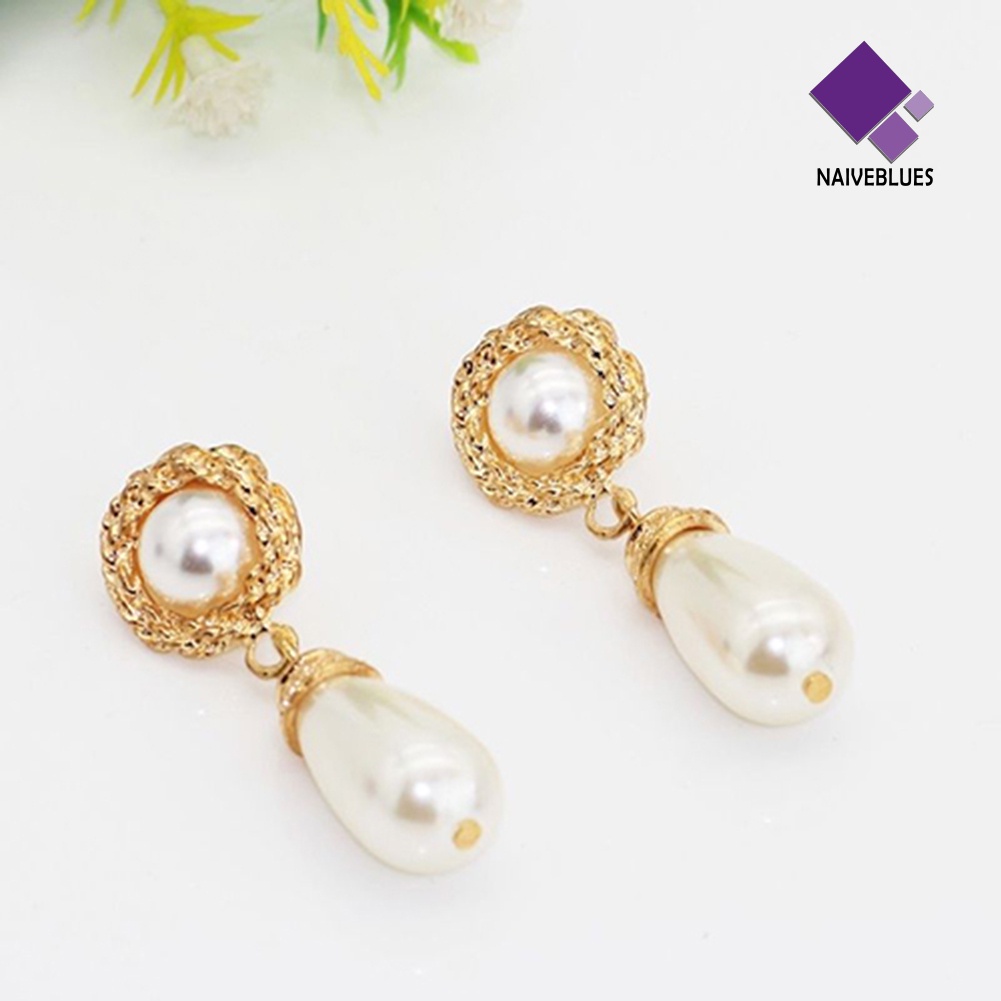 Anting Juntai Warna Emas Aksen Mutiara Untuk Wanita