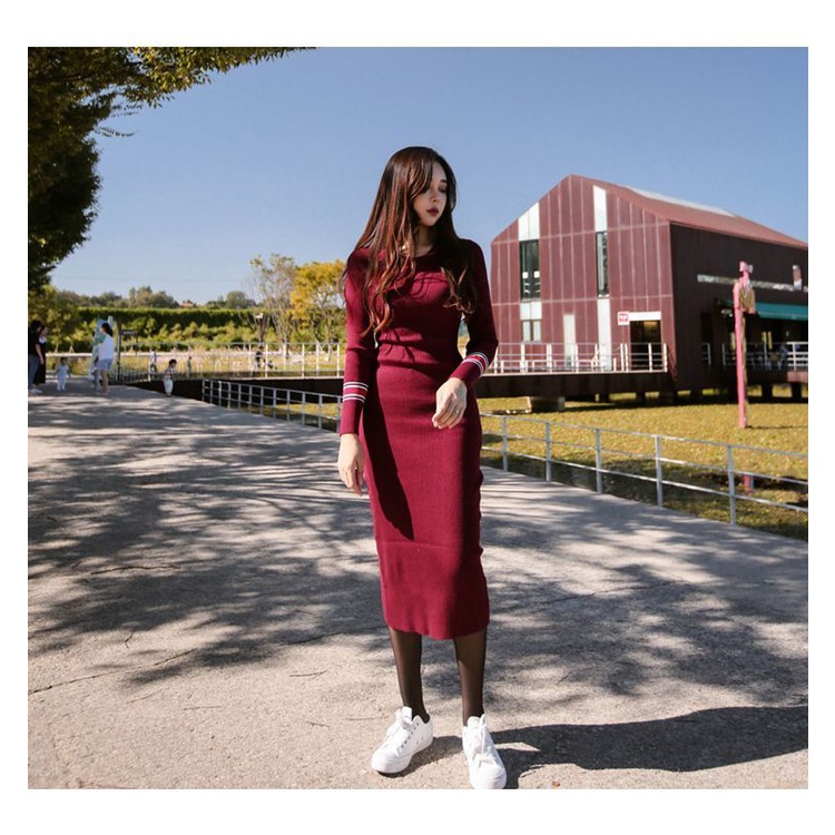 b3854 FREZIA KNIT SLIM DRESS KOREA - LONG DRESS RAJUT GAYA KOREA - SEXY BODY SLIM DRESS