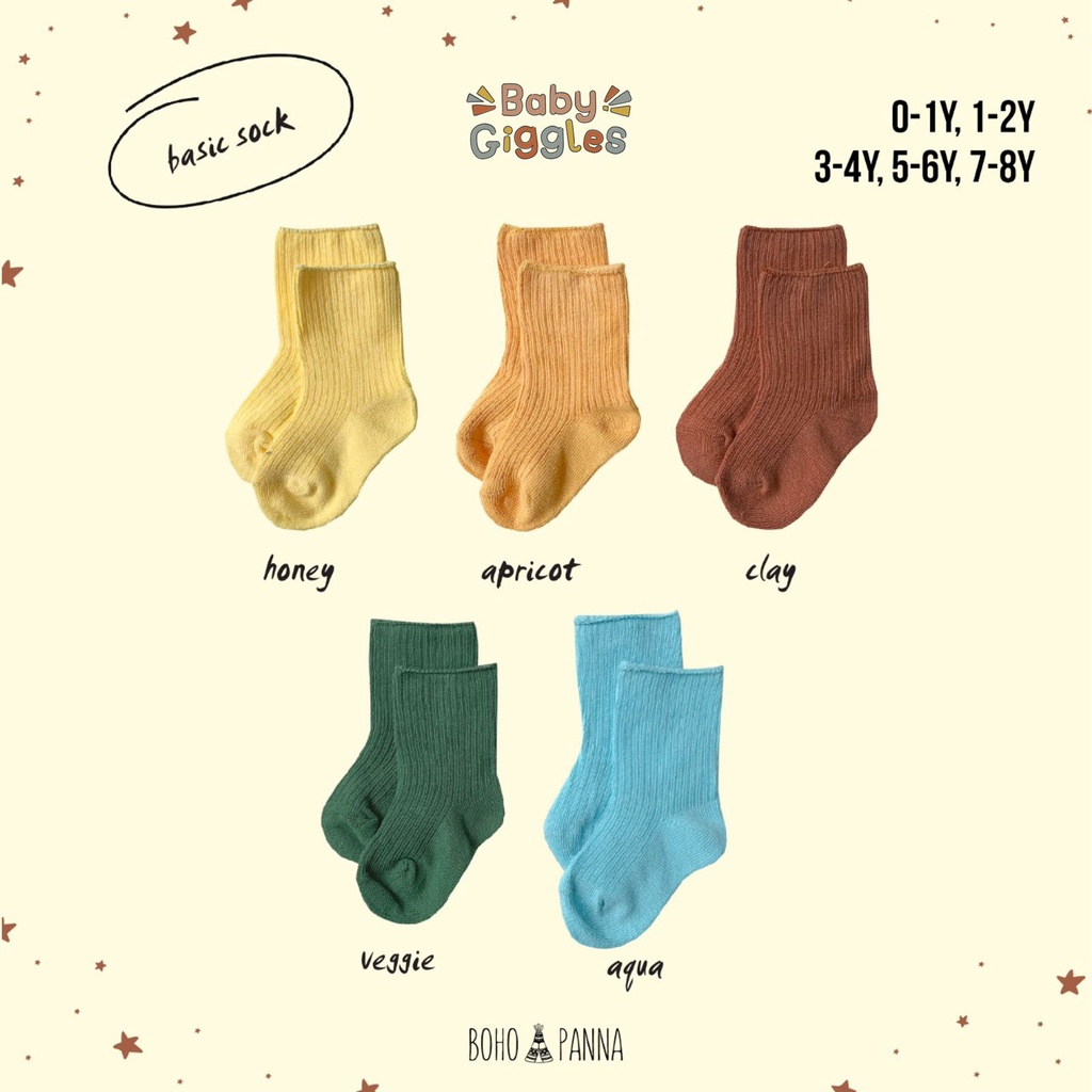 Bohopanna - Basic Sock / Kaos Kaki Bayi &amp; Anak Unisex Usia 5 Tahun - 8 Tahun