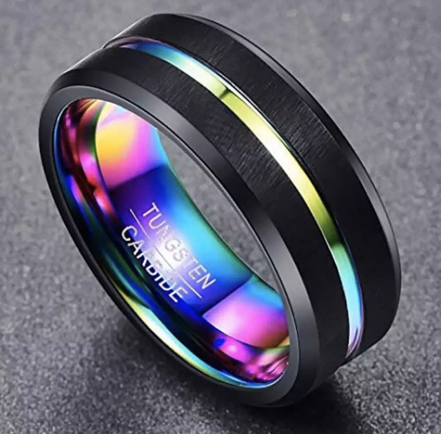 Cincin Pertunangan Tungsten Carbide Original Black Rainbow Premium Elegan High Quality