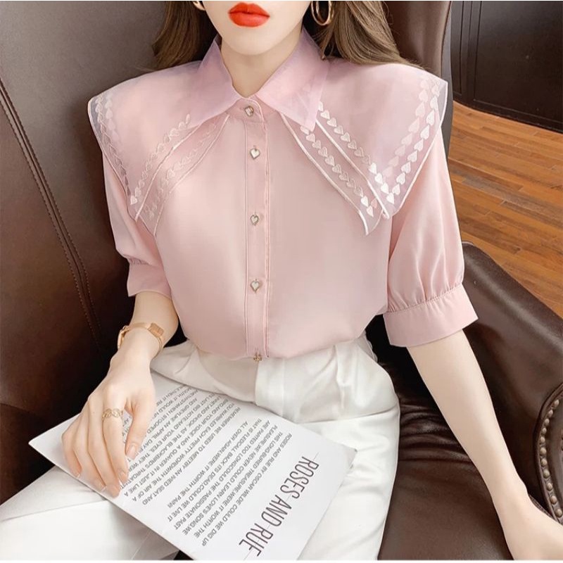 MDLV ~ 2170# Marilia Double Collar Shirt Atasan Blouse Korea Fashion Import