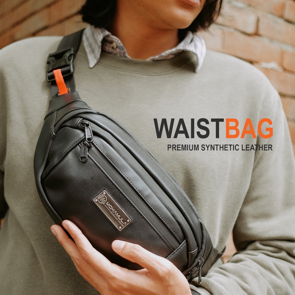 Waistbag Pria Tas Pinggang Kulit Synthetic Premium - Snapper Mokamula