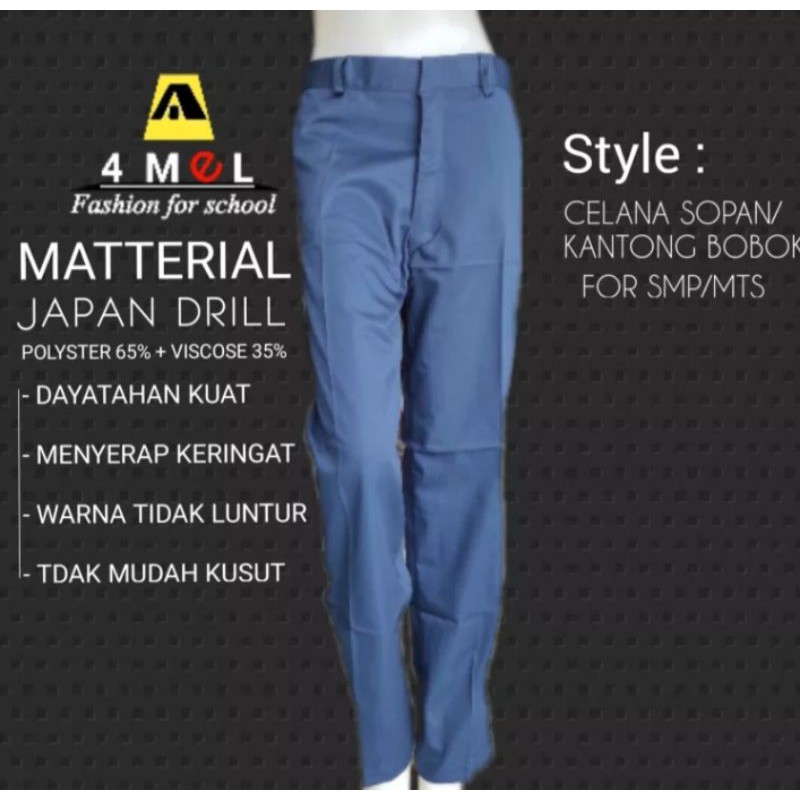 Celana SMA Abu-Abu Panjang Kantong  Bobok Kain Japan Drill Seragam Sekolah