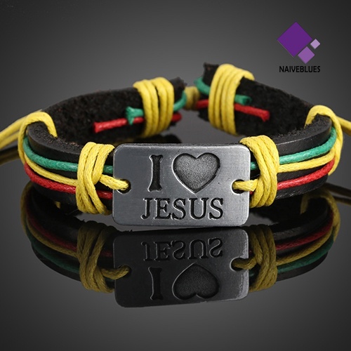 Gelang Tali Rami Dapat Disesuaikan Motif I LOVE JESUS Untuk Unisex