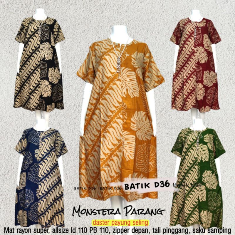 Daster busui resleting murah etnik Payung Klok motif batik Parang Warna Pastel Jumbo Busui home dres