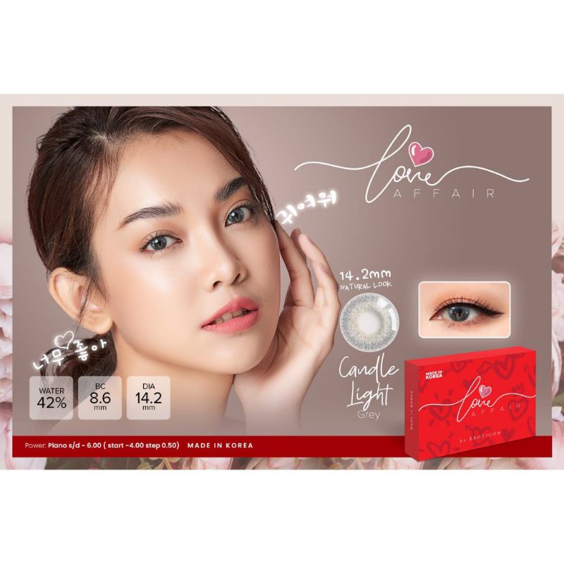 SOFTLENS X2 LOVE AFFAIR NORMAL DIA 14.5MM FREE LENSCASE BY EXOTICON / Softlen Soflen Soflens