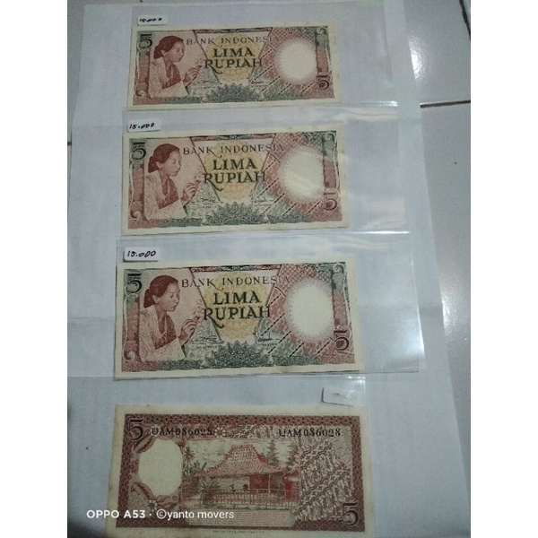 bahan mahar uang kuno asli 5rupiah mulus original BI sesuai foto cod