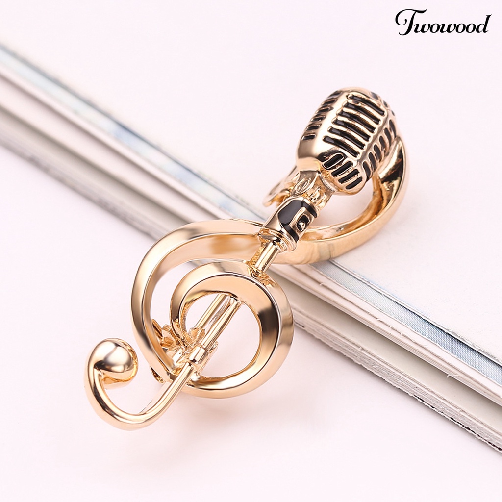 Twowood Microphone Brooch Solid Exquisite Alloy Golden Silver Color Music Note Brooches for Party