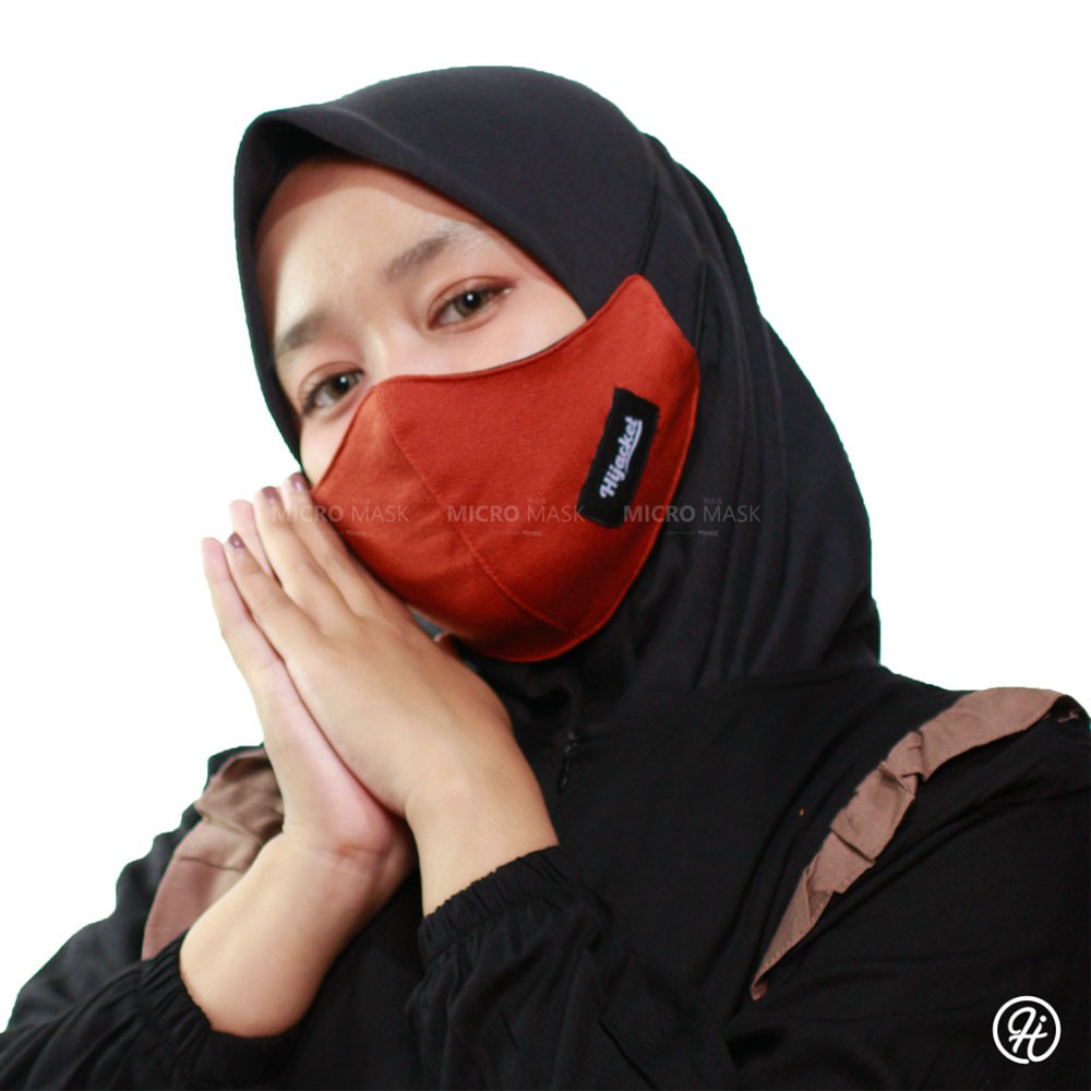Masker Kain Headloop Pria Wanita Cowok Cewek Hijab Friendly Tali Karet Elastis Hitam Keren Hijacket-MERAH BATA