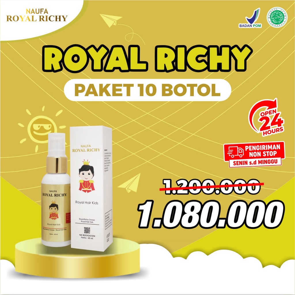 PAKET RESELLER SUPER HEMAT 10 Botol - NAUFA Royal Richy Vitamin Minyak Kemiri Penyubur / Penumbuh Rambut Bayi