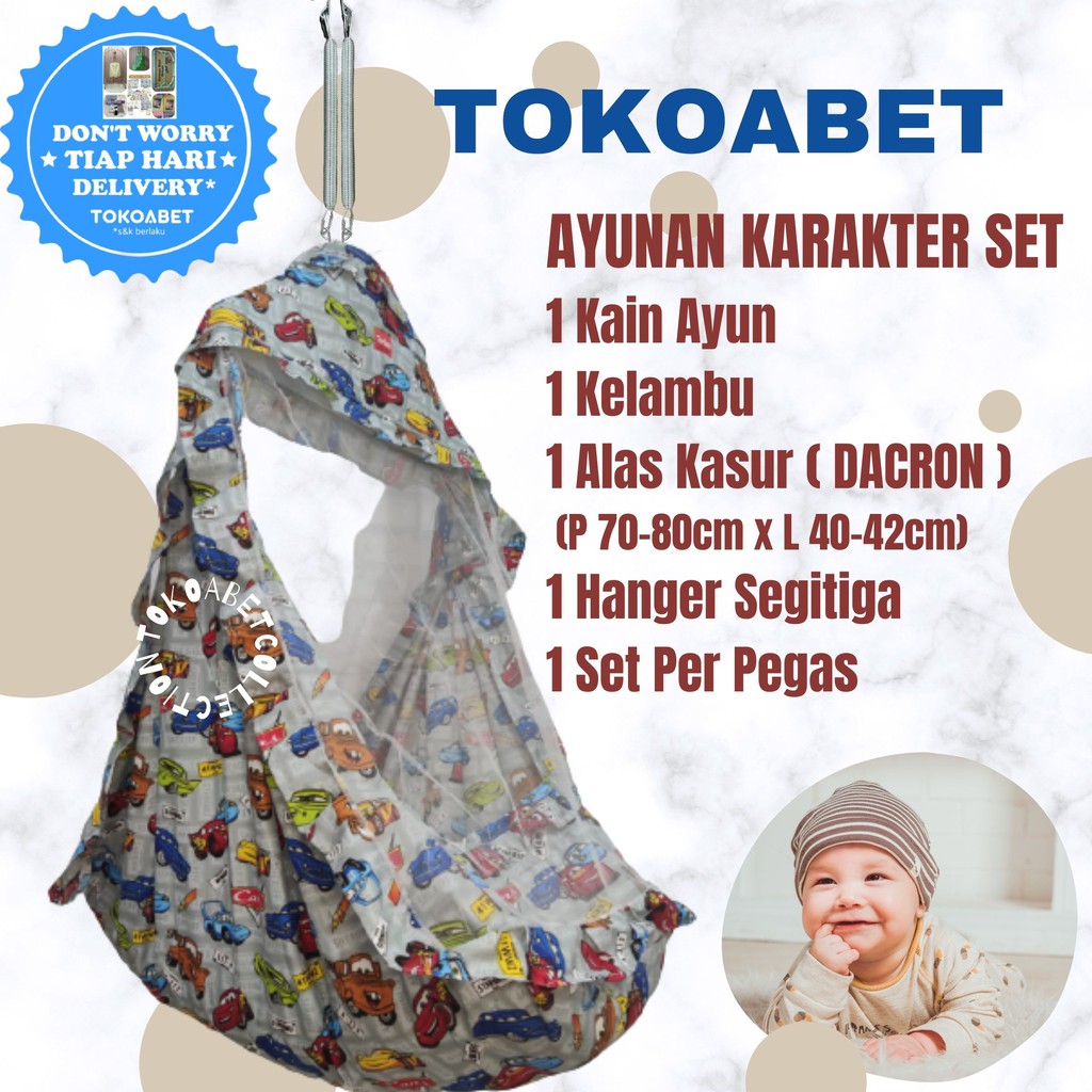 SET Ayunan Kain Karakter Manual Per Hanger Kelambu Alas Kasur Perlengkapan Tidur Bayi Baby Anak NEW VARIAN TOKOABET