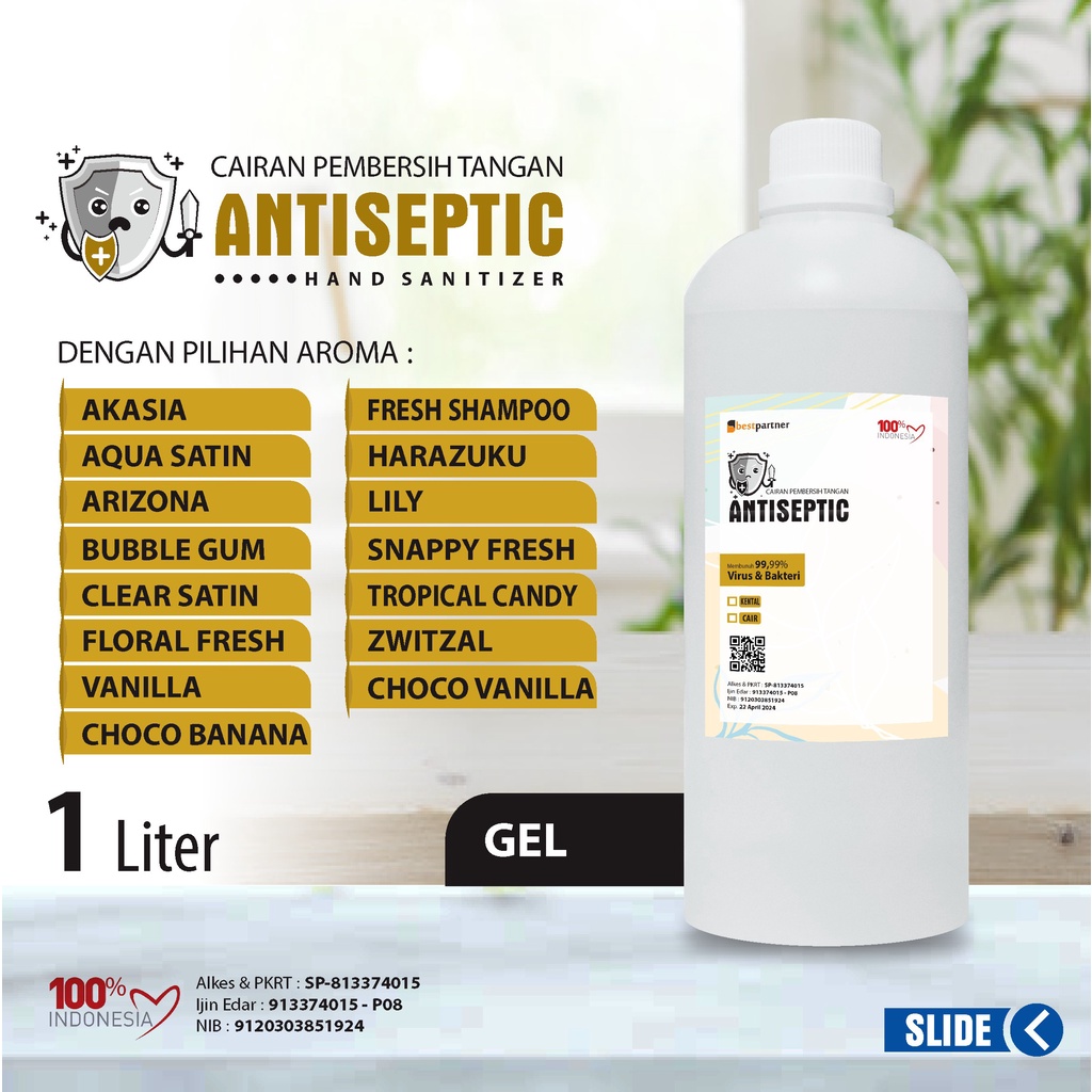 Hand Sanitizer Cair  Antiseptic Varian Aroma Segar 1 liter / Varian Aroma Buah 1 Liter Kemasan Botol Free Bubble Wrap