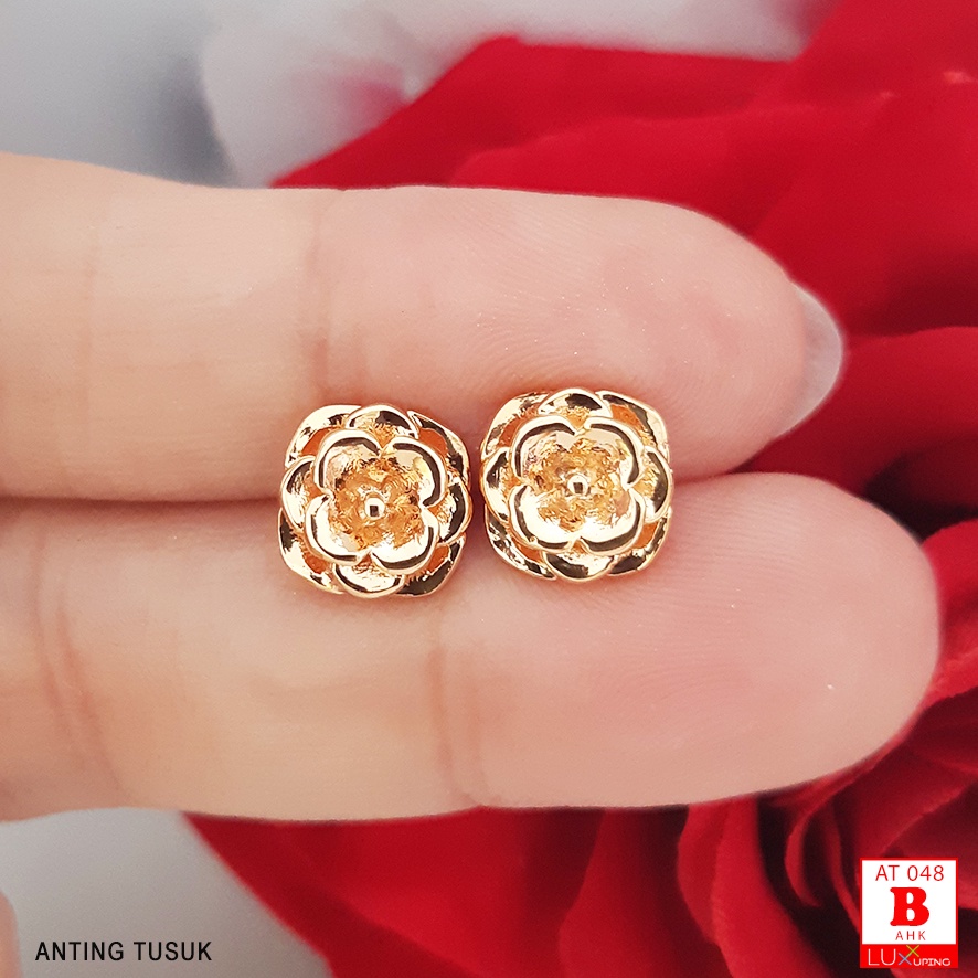 AT 048 Anting Tusuk Murah Giwang Bulat Perhiasan Wanita Lapis Emas Imitasi Aksesoris Wanita Luxx Xuping
