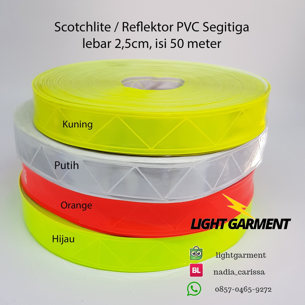 Pita Scotchlite Skotlet Scotlight PVC Reflektif 2,5 cm per rol 50 meter motif Segitiga / Pita Reflektor Baju Safety Wearpack 1&quot;