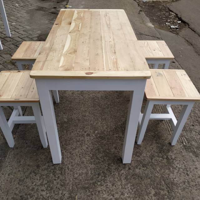 Meja 120 kursi kotak kaki balok jati belanda