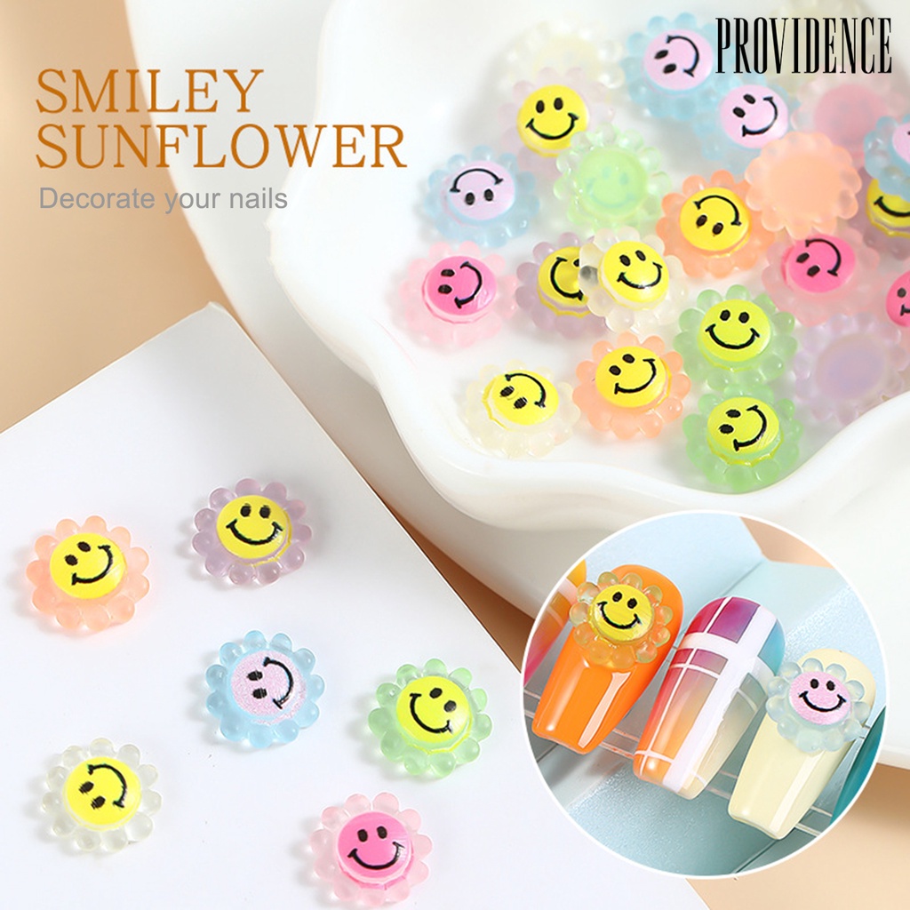 Providence 30Pcs/Bag Fingernail Decoration Inspire Creativity Three-dimensional Resin Nail Art Accessories Smiley-Sunflower for Daily Use