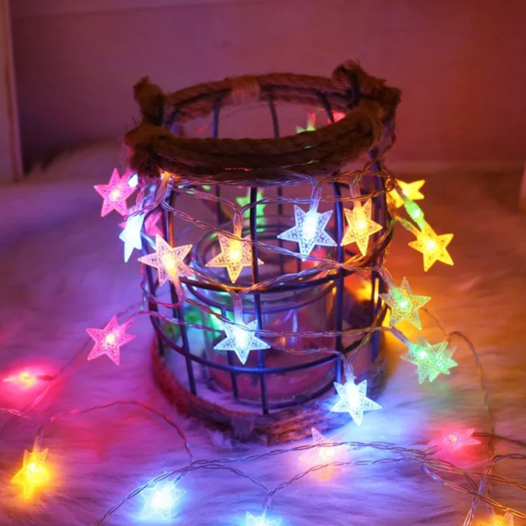 ❤️GTB❤️ E006 Lampu Natal Model Bintang Warna Warni Hias Natal 7,5 meter Tahan Air Import COD