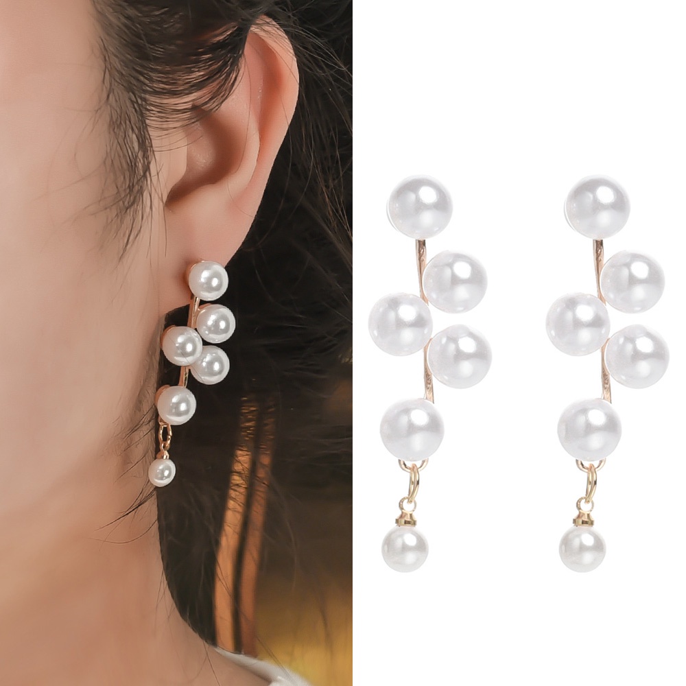 1 Pasang Anting Stud Panjang Desain Anggur Aksen Mutiara Simulasi Gaya Bohemian Korea Untuk Wanita