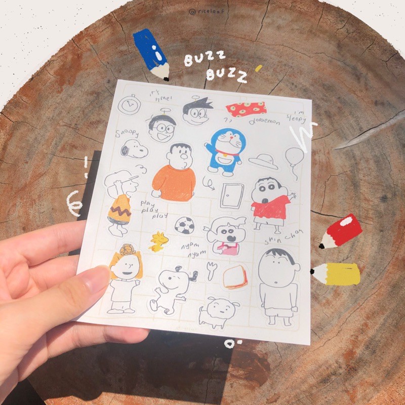 

Riceloaf ColouringBook Sticker Sheet Snoopy Shinchan Doraemon Korean Lucu Cute