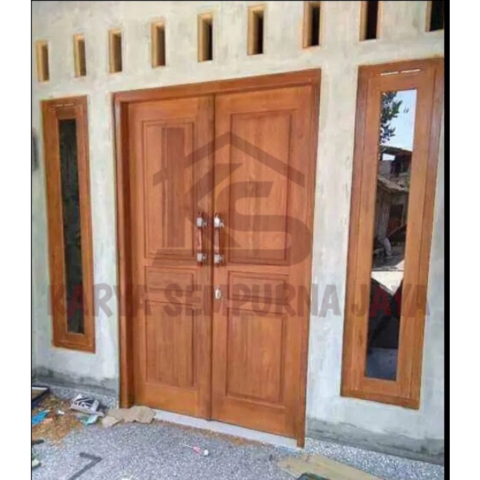 Kusen Set 1 Paket 1 Kusen Pintu 2 Kusen Jendela 1 Daun Pintu Model Tarung 2 Daun Pintu Free Loster Kayu Jati Putih