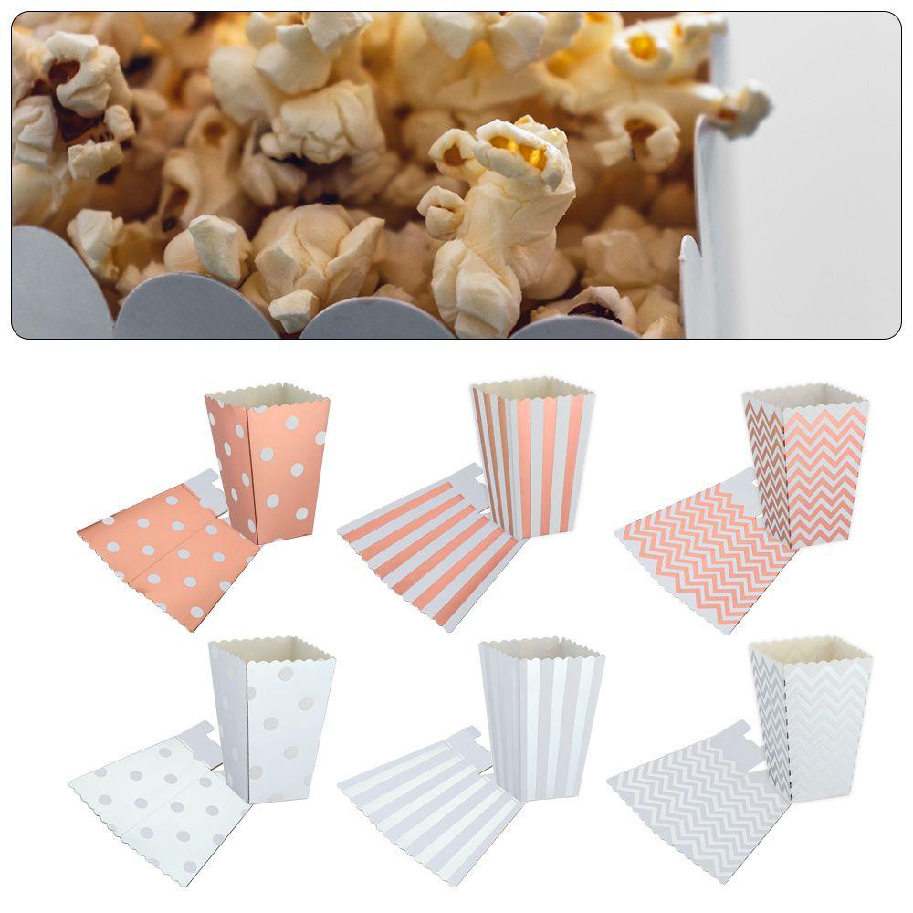 Solighter 6PCS Kotak Popcorn Elegan Kreatif Peralatan Makan Sekali Pakai Rose Gold Silver