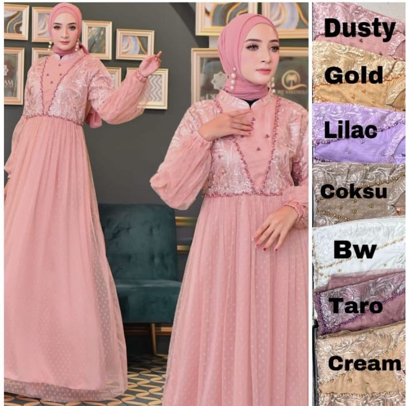 Realpict gamis mauli//gamis lebaran modern//gamis kondangan//gamis pesta//fashion wanita