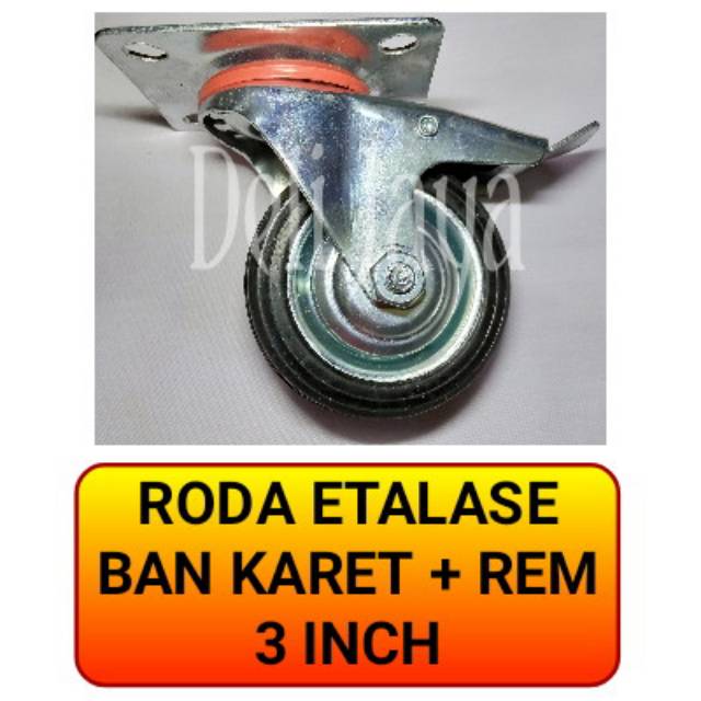 Roda Karet Rem Etalase Roda Steling Roda Troli 3 inch