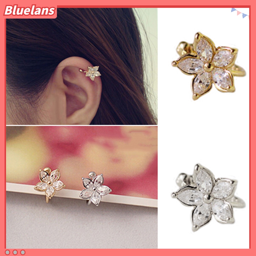 Bluelans Anting Cuff Bentuk U Desain Bunga Bahan Alloy Tidak Pudar Untuk Pesta