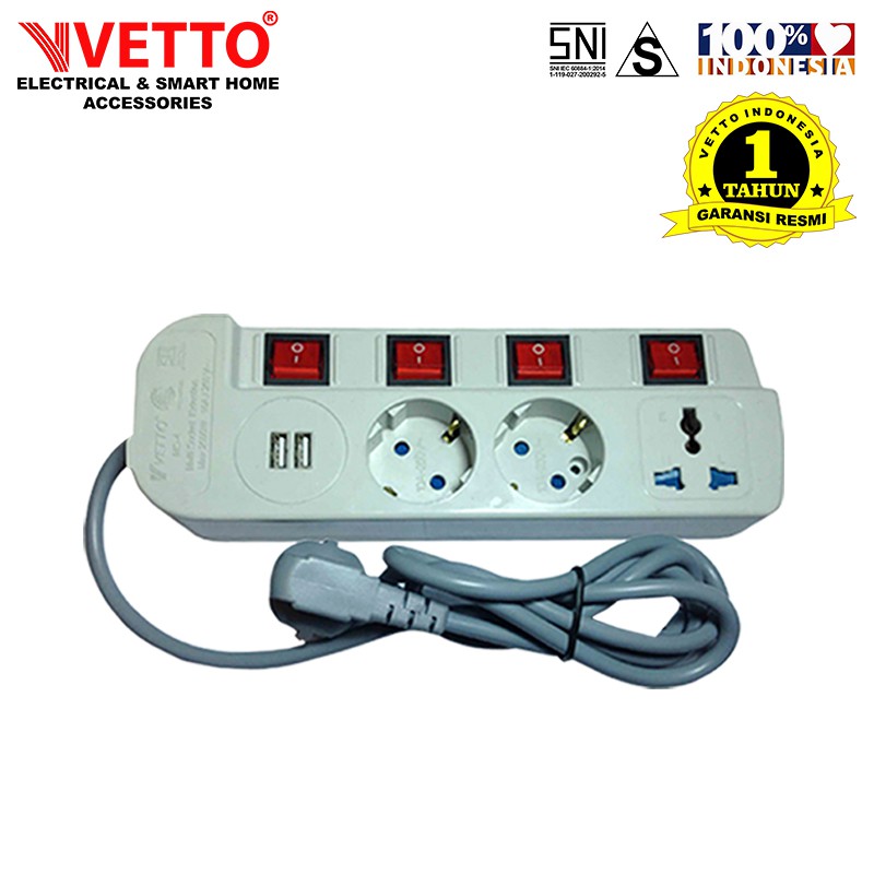 VETTO MS4/1.5M USB Stop Kontak -  Multi Socket Outlets SNI