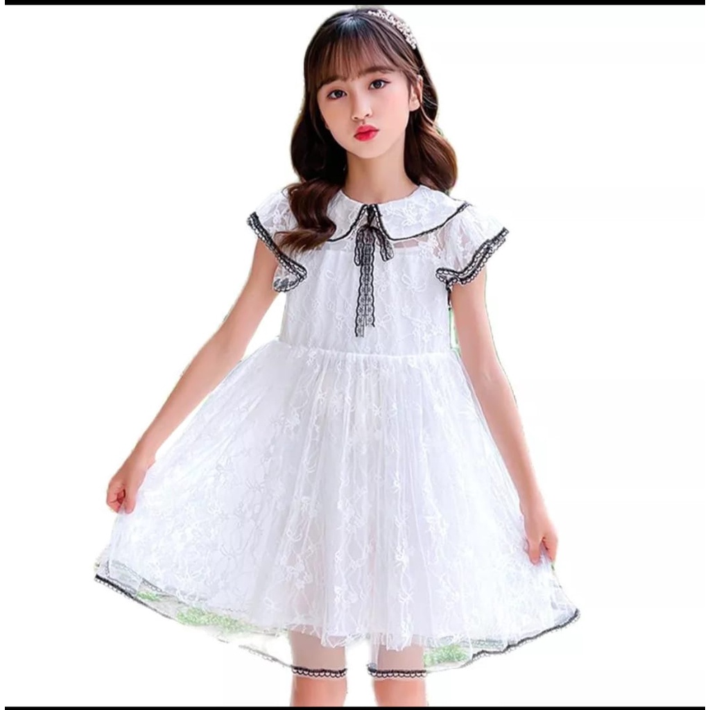 KIDS DRESS VICTORIA WHITE /UMUR 6-10 TH / TERBARU/ 3 LAPIS PURING/U /IMPOR/KOREA