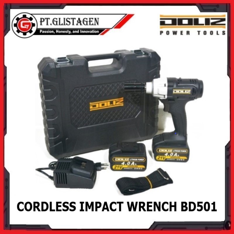 Mesin Bor Baterai Cordless Impact Wrench Pembuka Baut 21V BD 501 DOLIZ