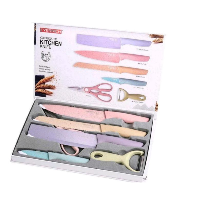 Set Pisau Dapur 6 in 1 Stainless Warna / Kitchen Knife Set