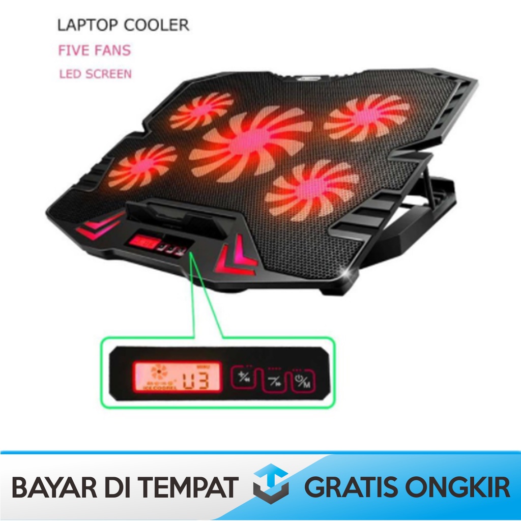 PENDINGIN LAPTOP COOLING PAD ICE COOREL DENGAN DESAIN 5 KIPAS KENCANG