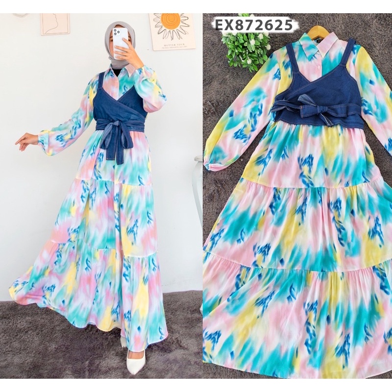 GAMIS EXTU LAURA gamis ROMPI pelangi mewah 872625