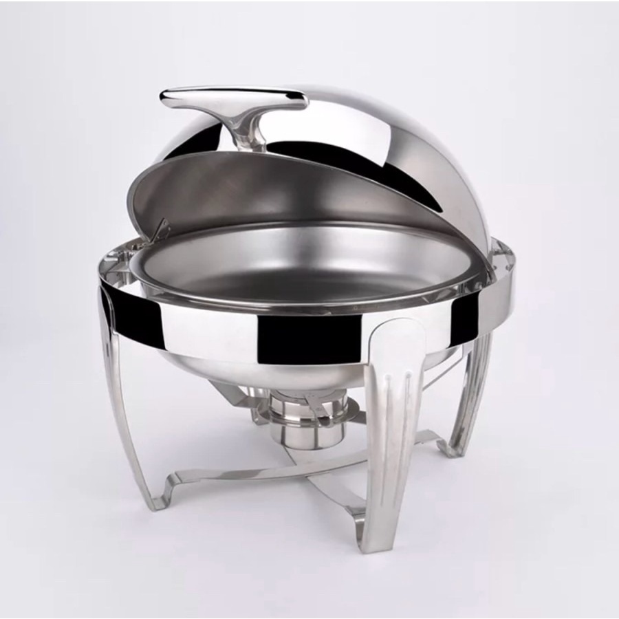 Roll top tutup kombinasi kaca chafer chafing dish 6L 6 liter stainless steel bulat murah