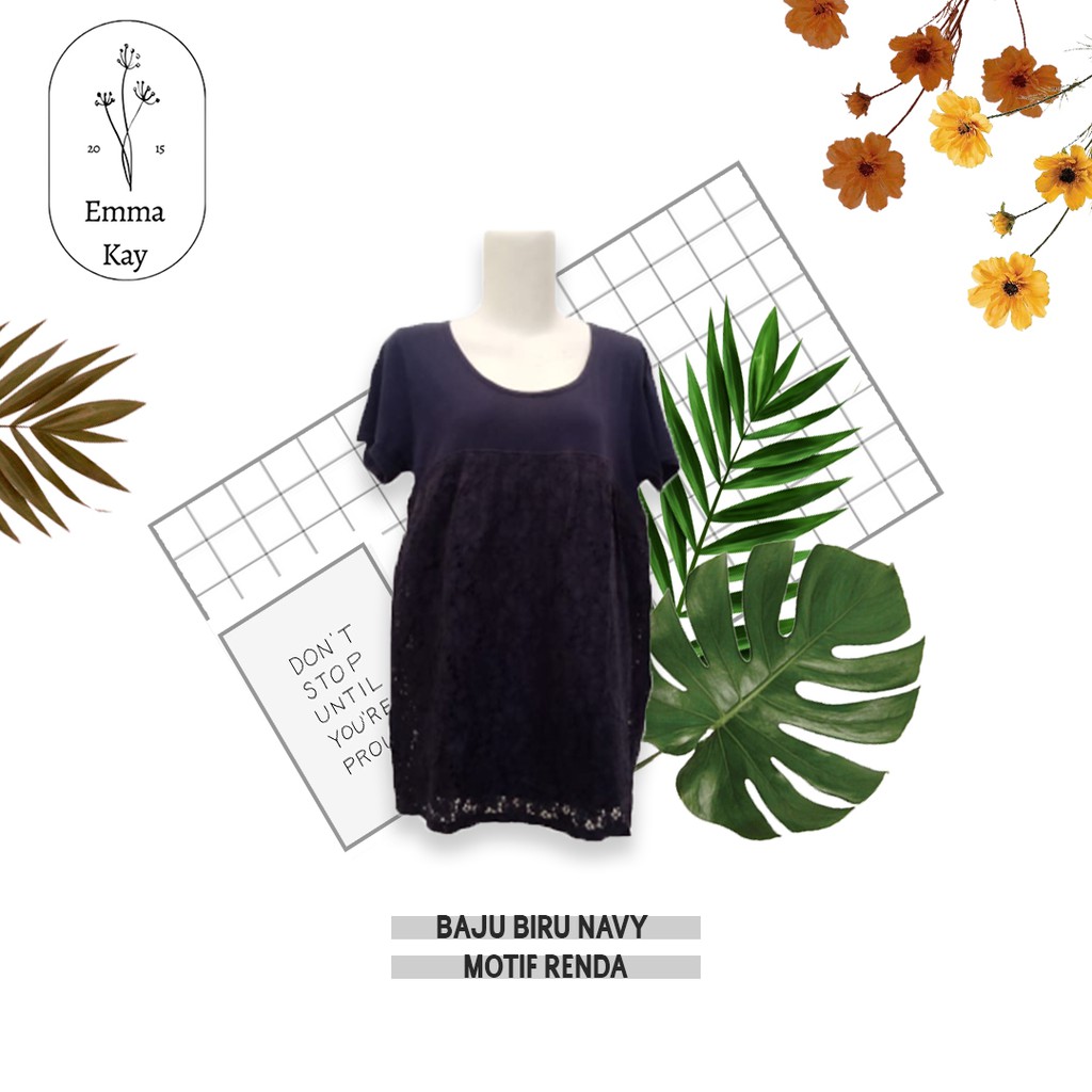 C054 BAJU BIRU NAVY MOTIF RENDA