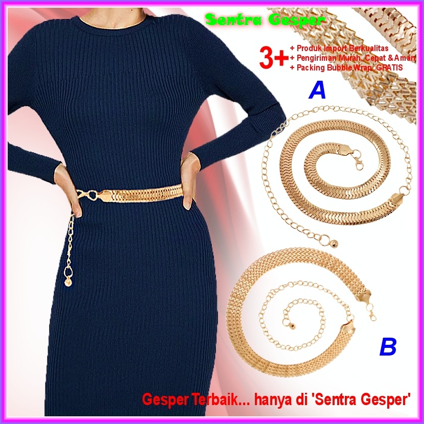 Belt Sabuk Gesper Rantai Wanita Ikat Pinggang Fashion Korea Cewek Rantai Obi GOLD Emas Rante Gasper 