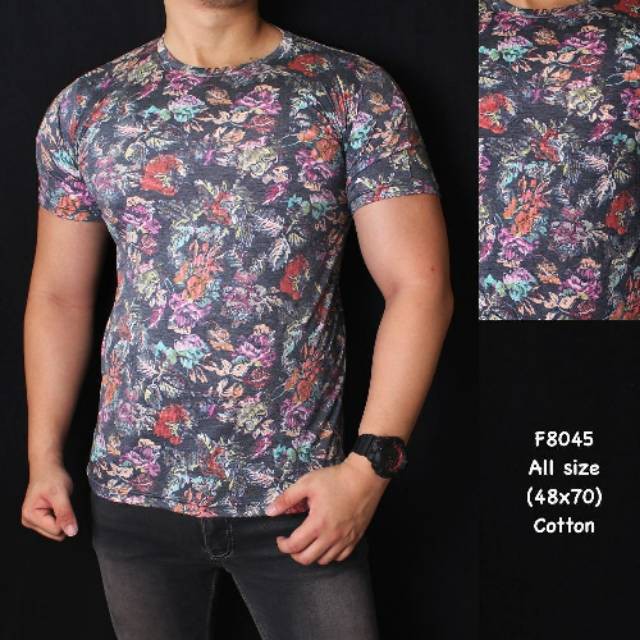 Kaos pria batik flower casual