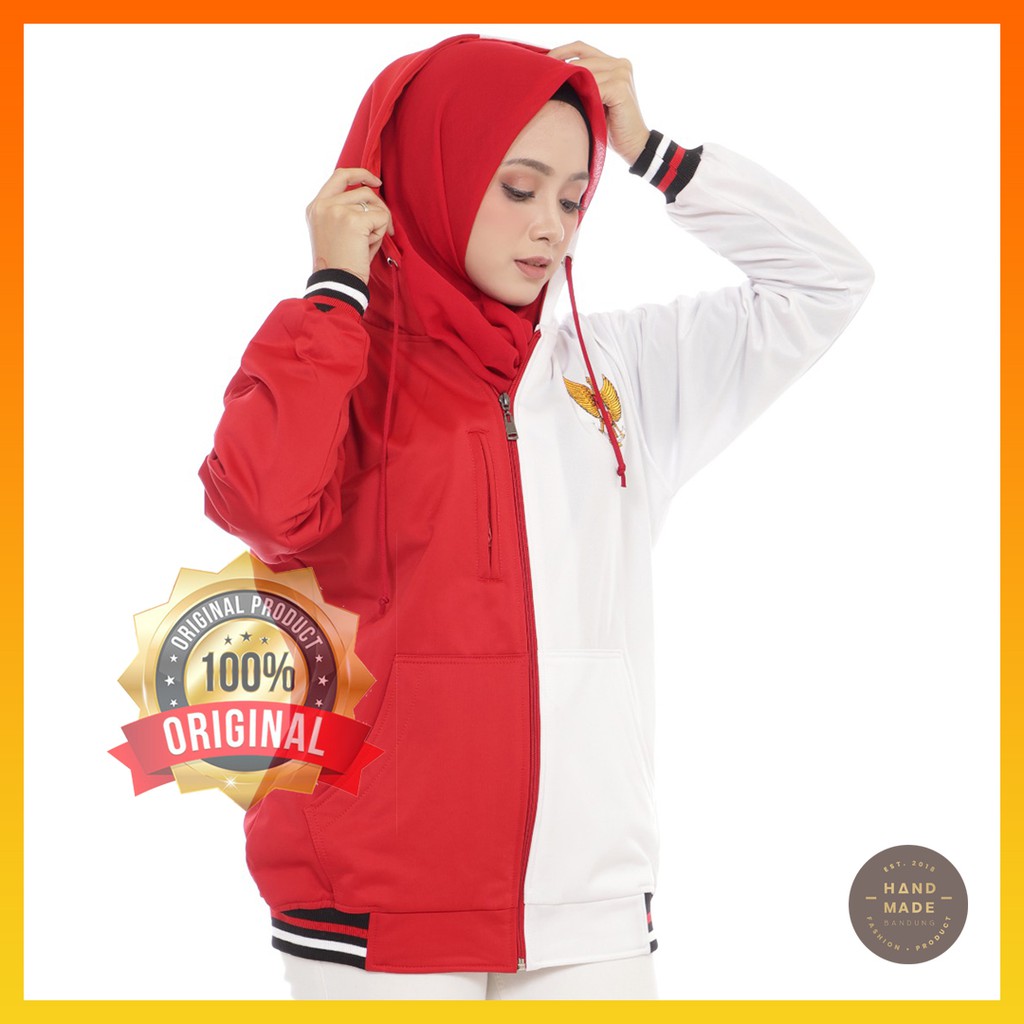 JAKET HOODIE PRIA JAKET MERAH PUTIH INDONESIA JAKET UNISEX JAKET GARUDA INDONESIA