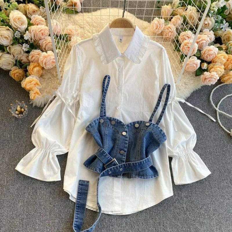 Boa Blouse 2in1 Atasan Baju Korean Style Free Rompi Jeans Fashion Terlaris