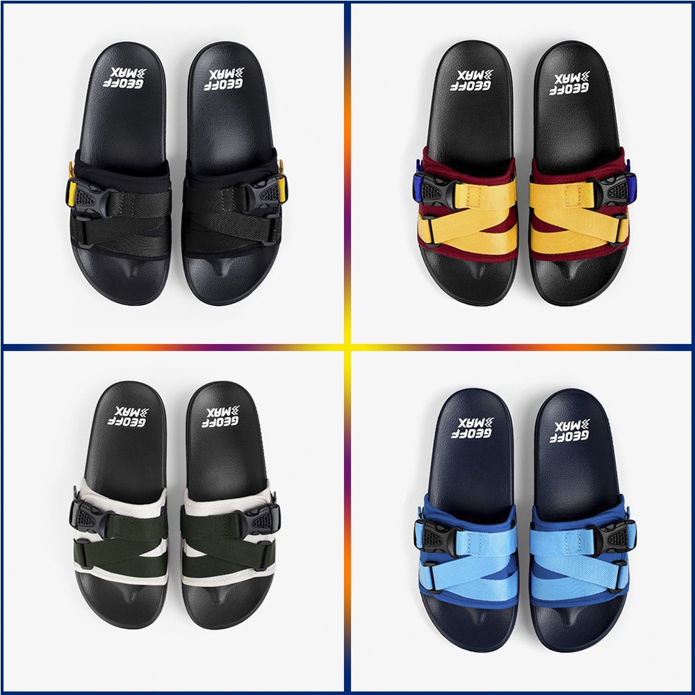 Sandal Geoff Max Original Xenia Black Grey Navy Blue Red Yellow Cream Green Army Sandal Slide Wanita